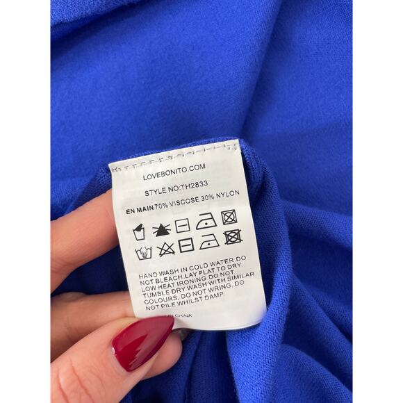 NWT Love, Bonito Aliyah Knit Column Wrap Midi Dress Sleeveless Cobalt Size 2 - Picture 8 of 8